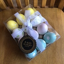 FAO Schwarz One Dozen Decorated Easter Eggs decor Polka Dot Striped NEW NIB
