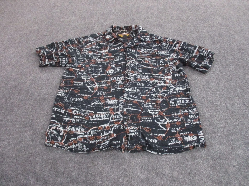 Camisa Harley Davidson Adulto L Rayón Motociclista Estampado Completo Mapa de EE. UU. Hawaiano Para Hombres Foto 2 de 4