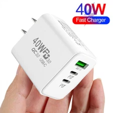 PD 40W Fast Charger Power Adapter with Cable USB 3.0 Wall Plug For iPhone 15