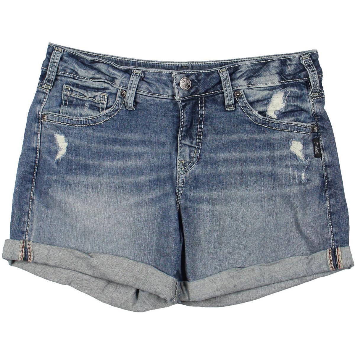 Silver Jeans Co. Женские синие потертые джинсовые шорты с манжетами 30 BHFO 0388