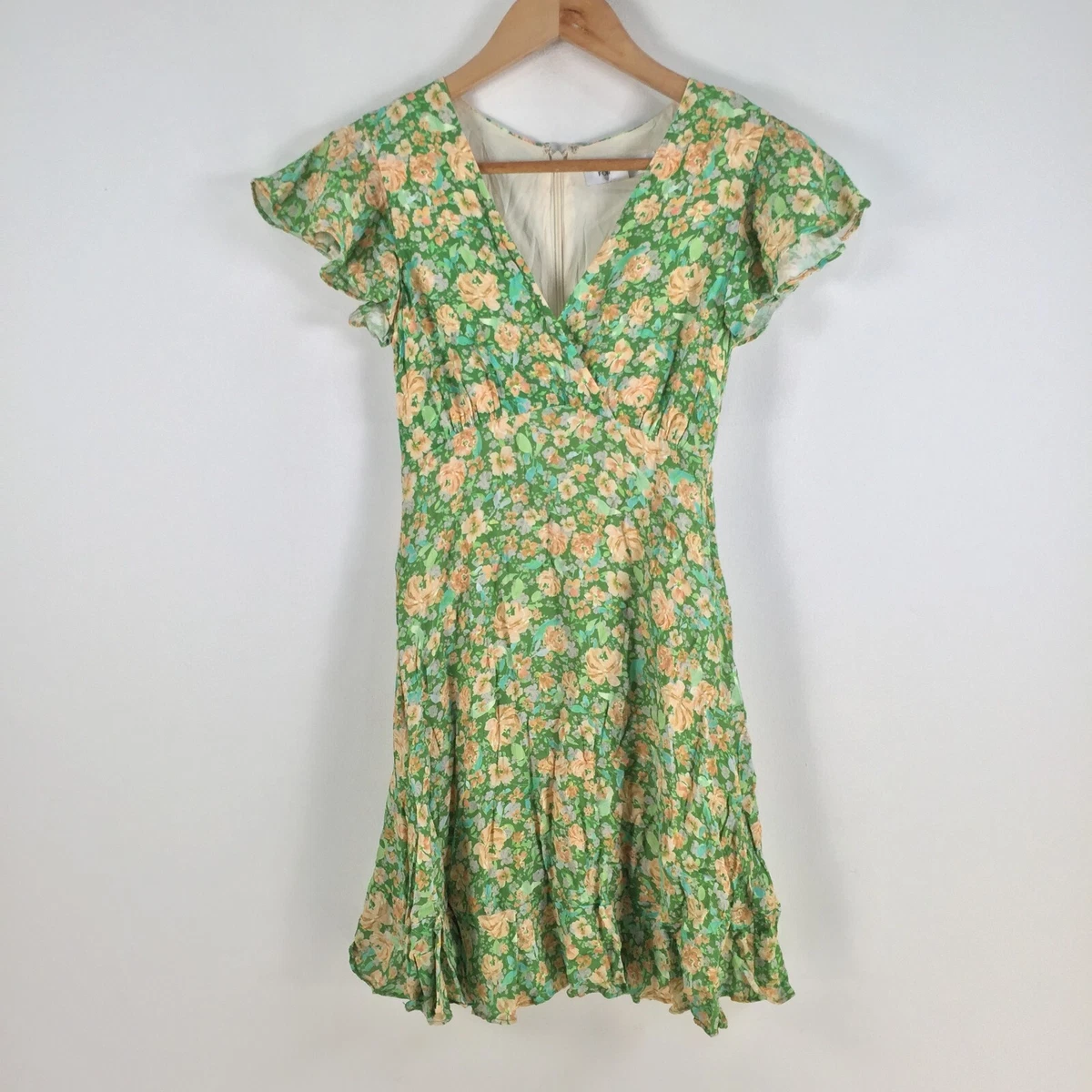 Green floral short store sleeve dress