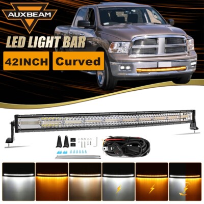 Auxbeam 42'' Curved LED Light Bar Amber/White Strobe For Dodge Ram 1500 2500 3500