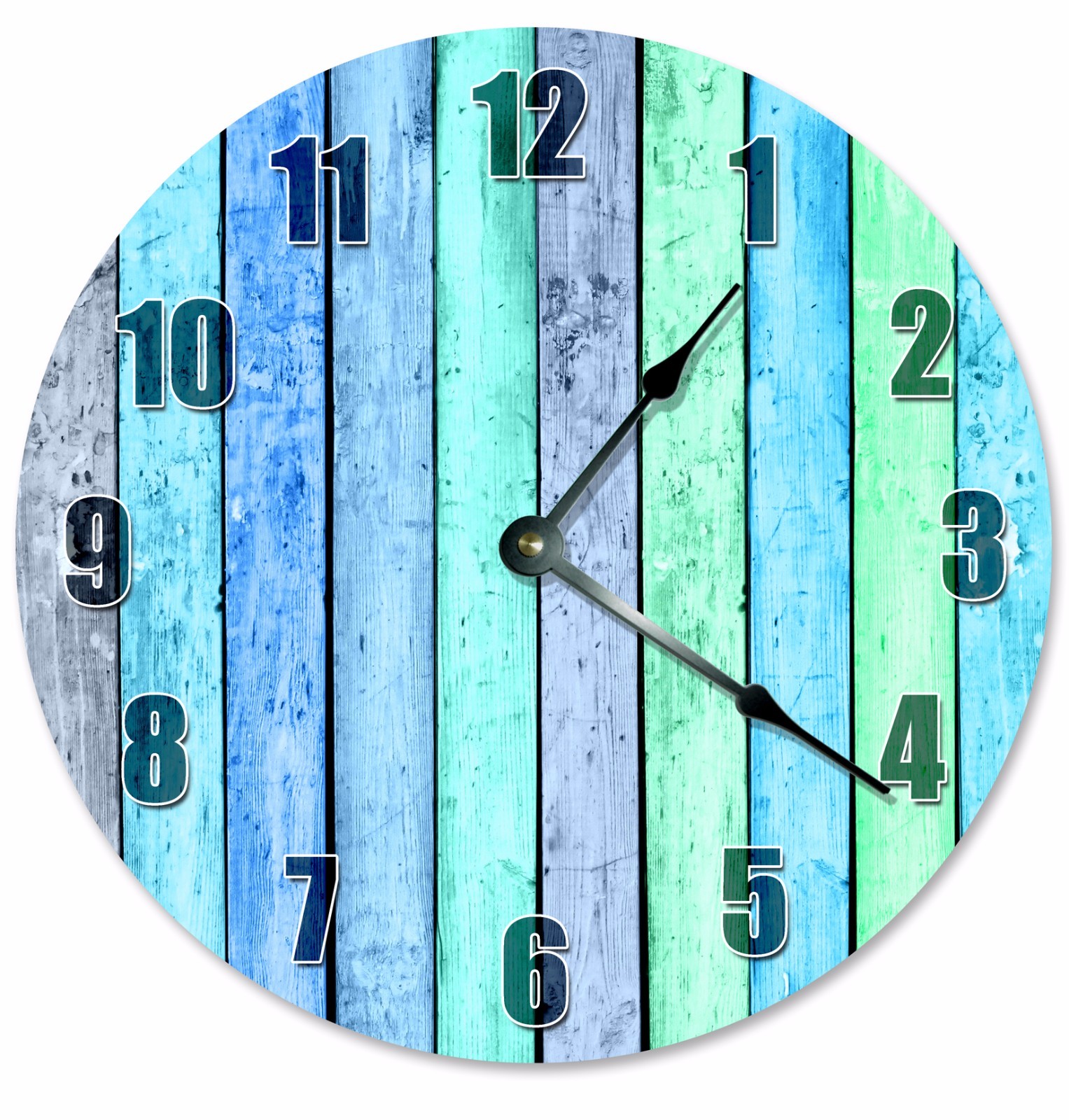 BLUE GREEN WOOD Boards Clock - Large 10.5" Wall Clock - 2180