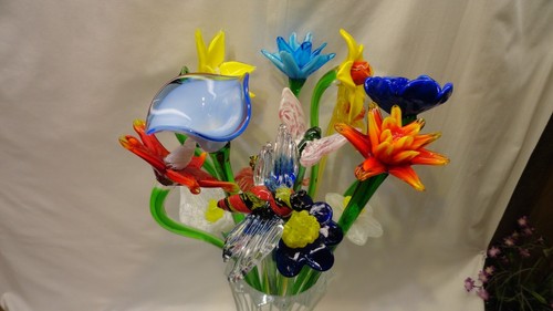 Vintage Hand Blown Art Glass Assorted Long Stem Flower Murano Style Lily - Picture 8 of 10
