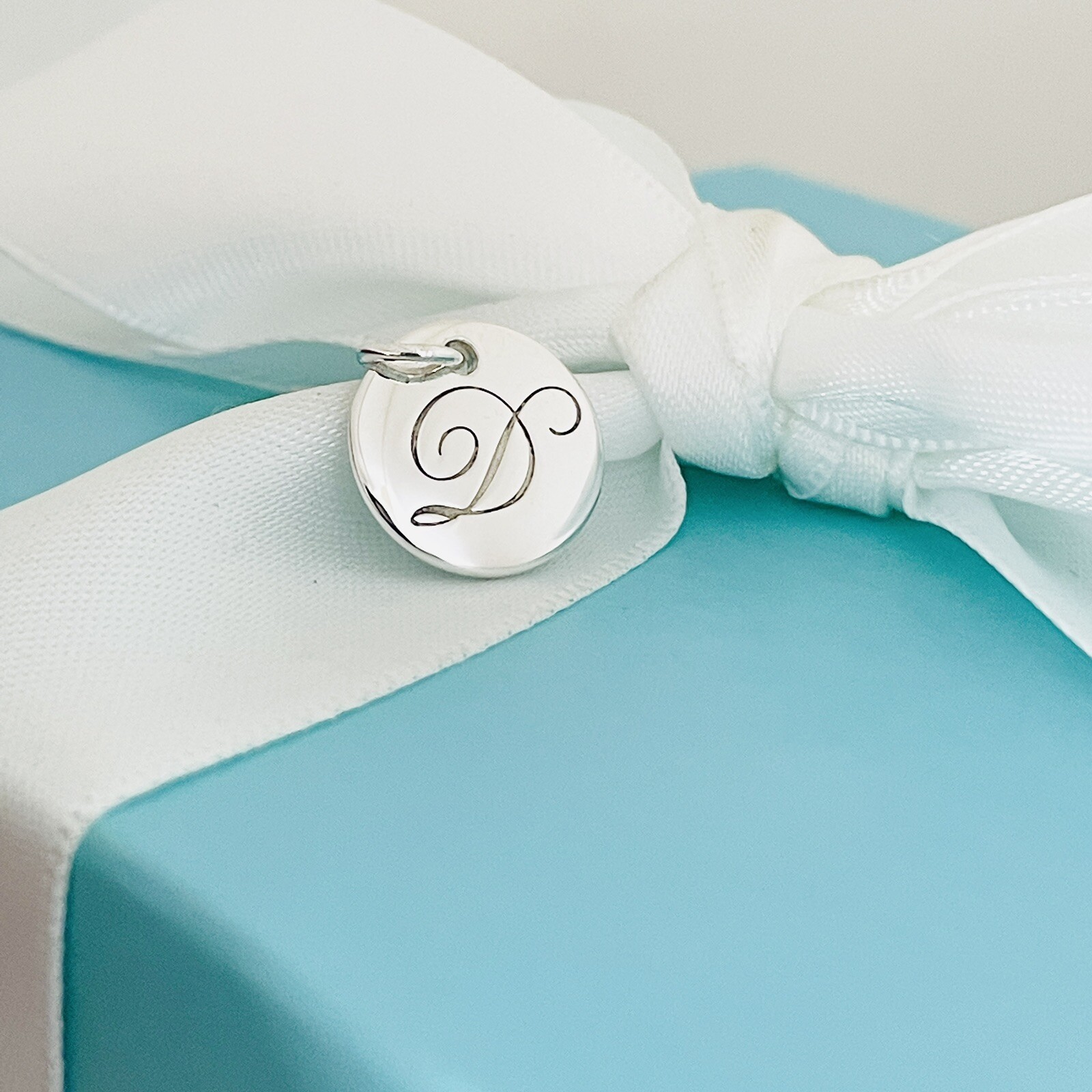 Tiffany Silver Letter D Alphabet Initial Round Circle Notes Charm Pendant