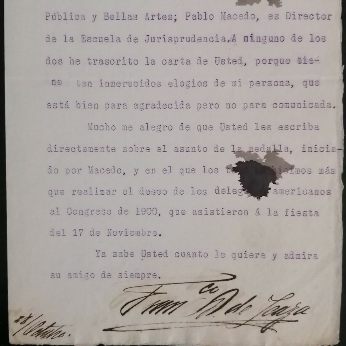 MEXICO writer poet Fzco de Icaza autographed letter to Gaspar