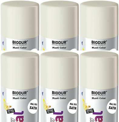 6x400ml Lackspray Spraylack Sprühlack Satin semi-matt Seidenmatt Weiß RAL9010