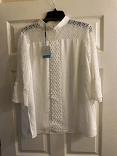 NWT Ming wang White Lace Top Bell Sleeve Medium Blouse