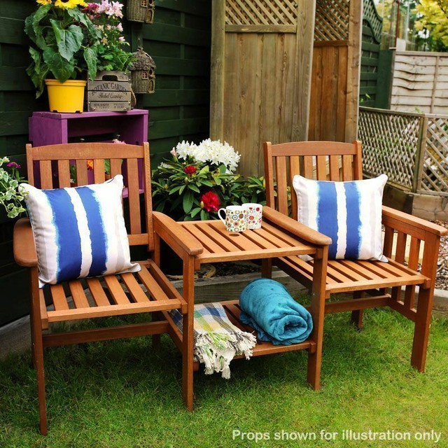 VonHaus Hardwood Love Seat Bench 2 Seater Jack /& Jill Garden Patio Furniture