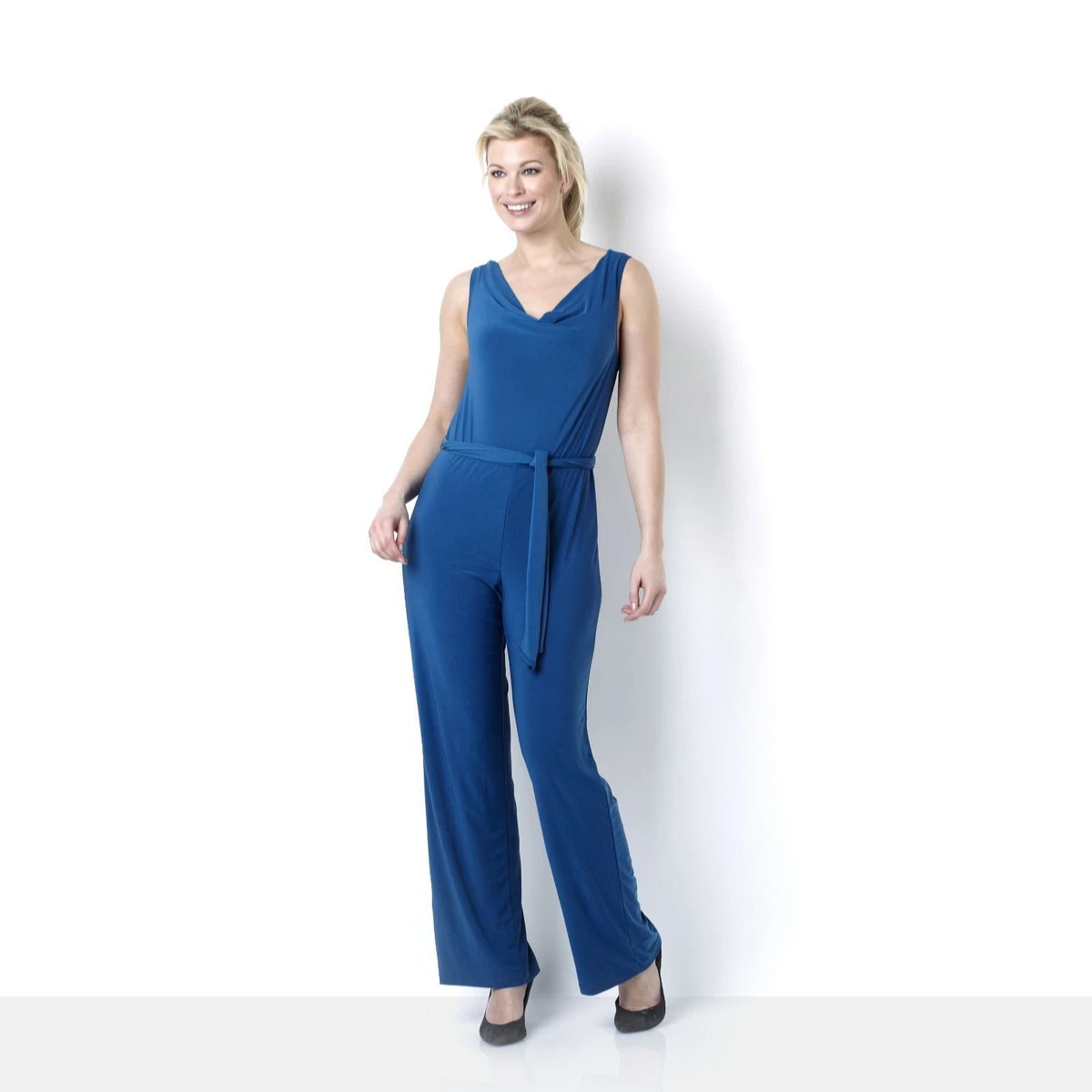 Annalee Hope Drape Neck Jumpsuit With Tie Belt Teal Size Medium