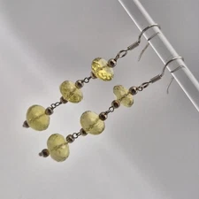 Sterling Silver And Yellow Lemon Quartz Faceted Gemstone Earrings 925