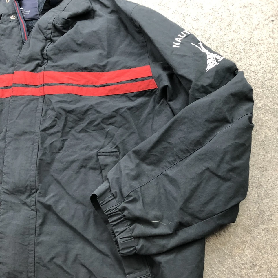 Chaqueta cortavientos Nautica para hombre 2XL negra roja a rayas cremallera completa vela al aire libre Foto 3 de 4