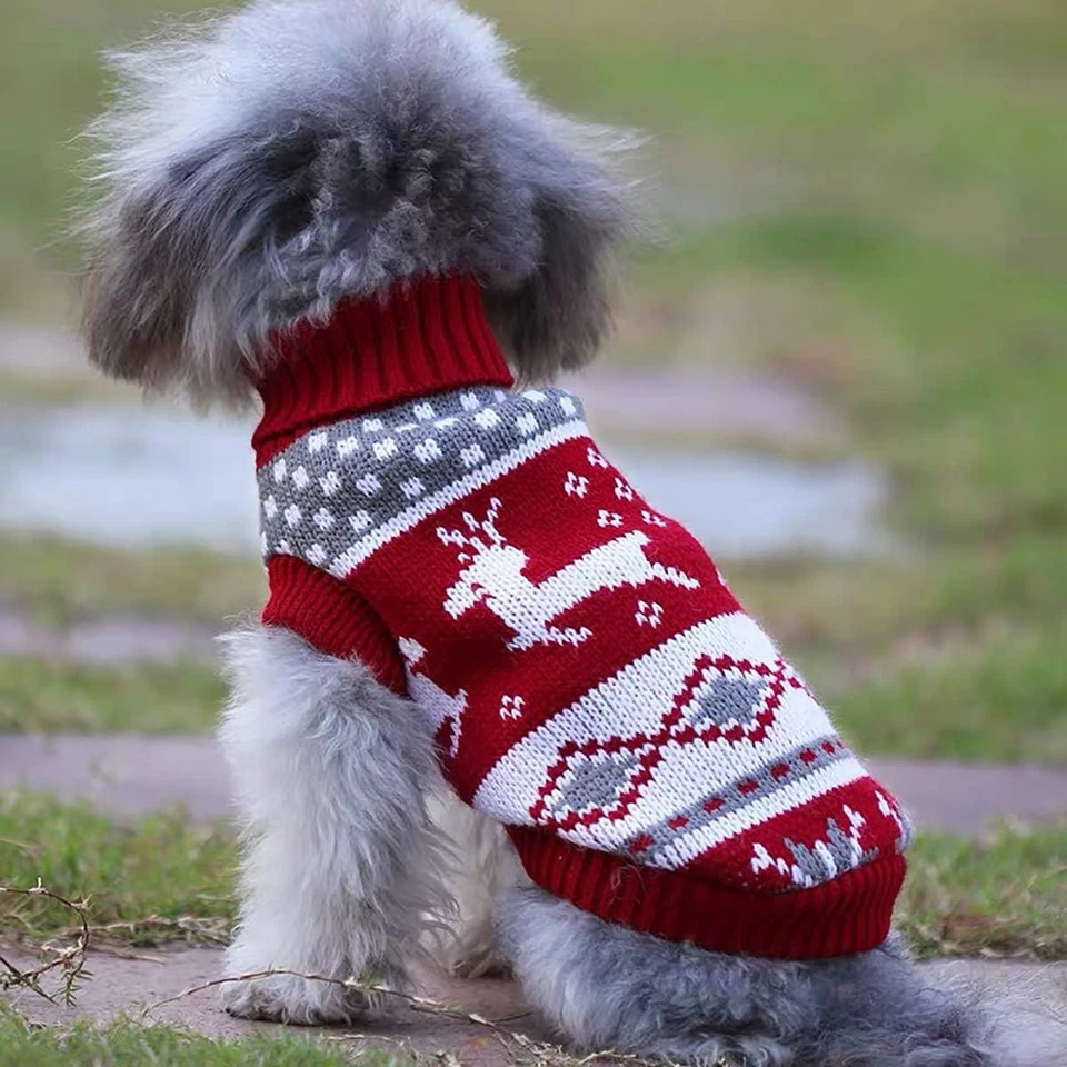1 Pack Christmas Pet Sweaters, Reindeer Snowflake Argyle for Cats & Dogs - Image 3 of 4