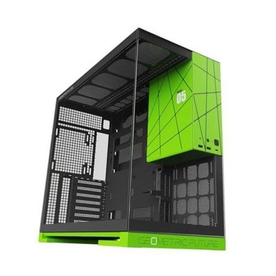 M5 Tempered Glass Mid Tower, E-ATX/ATX Gaming Case, Black/Green Glass ver