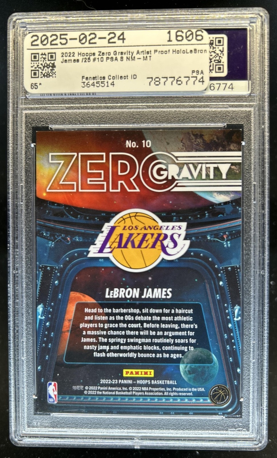 2022-23 Panini Hoops LeBron James Zero Gravity Holo Artist Proof #/25 PSA 8 view 2