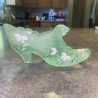 FENTON Green Satin Butterflies Hand Painted cat SHOE SLIPPER S. Fenton S. Bryan