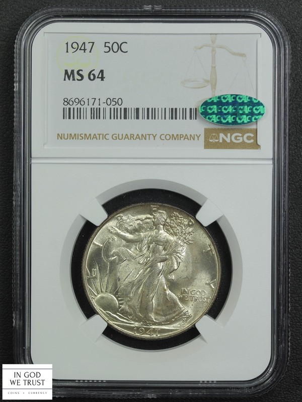 1947 Walking Liberty Silver Half Dollar 50C NGC MS 64 CAC