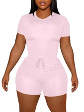 Women Summer 2 Piece Outfits Skinny Shorts Tracksuit Sets Casual Activewear