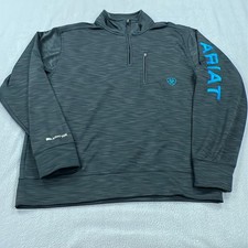 Ariat Team Sweatshirt Mens Medium Gray Blue Logo 1/4 Zip AriatTEK Cold Series