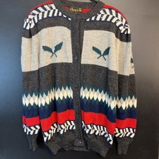 Vtg 80's Alpaca Wool Sweater Women Medium Oversized Button Cardigan Ski Lodge