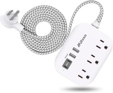 USB Power Strip 3 Outlets 3 USB Ports 3ft Braided