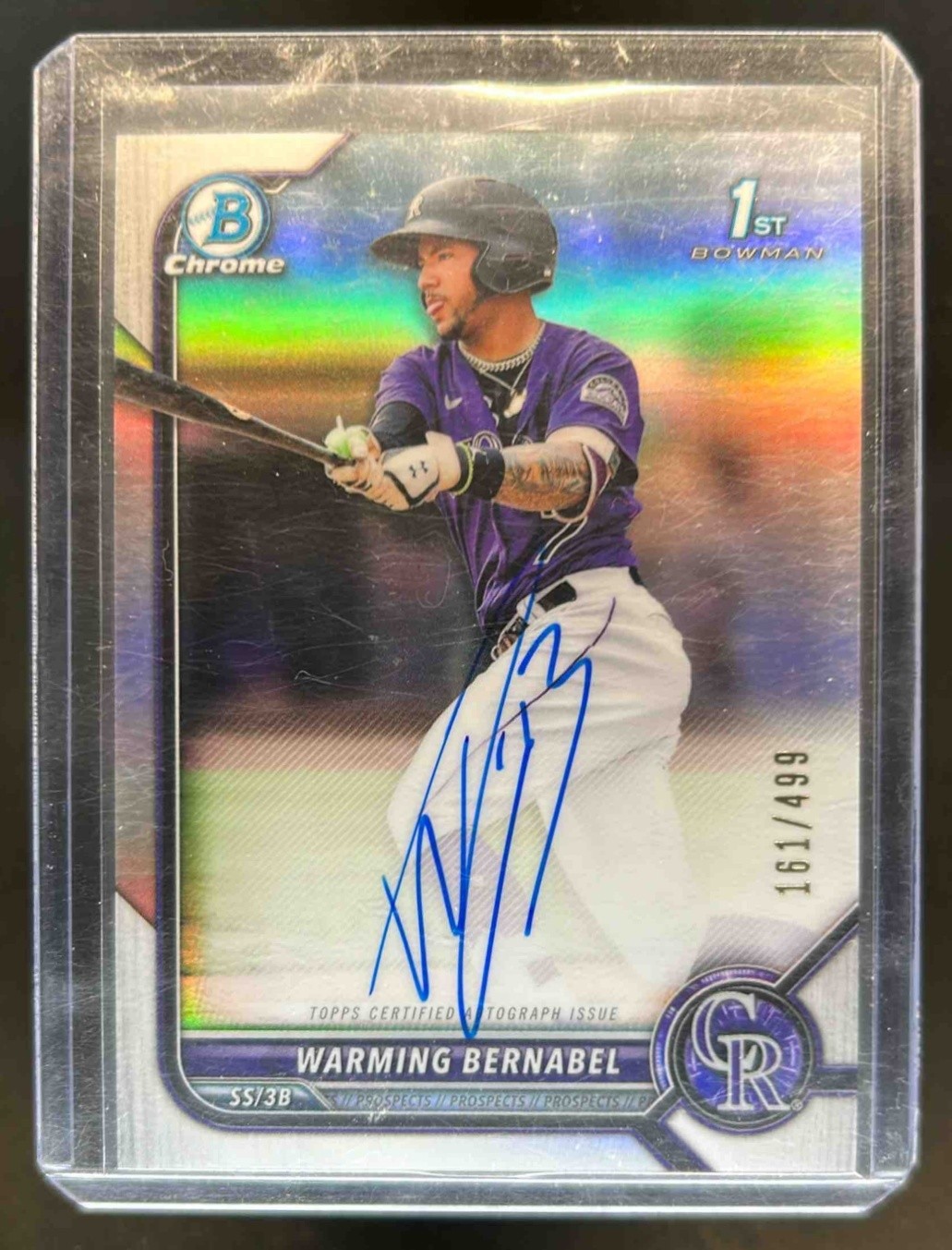 2022 Bowman Warming Bernabel Chrome Auto 1st Prospect Refractor #161/499 Rockies