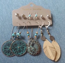 Fashion Jewelry Turquoise Dangle Stud Earrings Set Round Leaf Teardrop