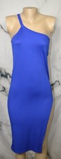 SHEIN Blue Ribbed Single Strap Dress Small 4 Hip High Side Slit Unlined Stretchy