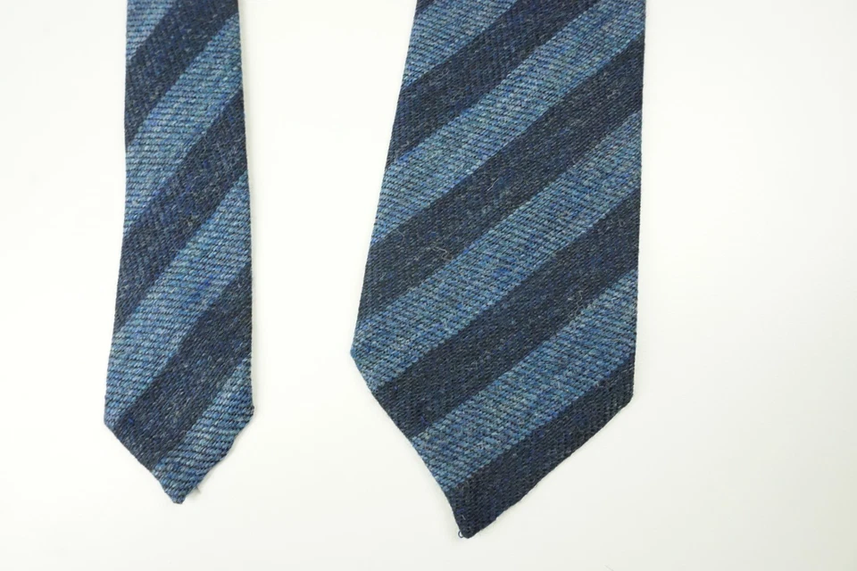 Corbata Tejida Cesare Attolini Azul Oscuro Océano Rayas Mezcla Lana TOTALMENTE NUEVA Foto 3 de 4