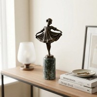 Hochwertige Bronzefigur TäNzerin, Patiniert, Art DéCo, Auf Marmorsockel, H.32 Cm