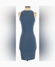 Windsor Blue Textured Knit Bodycon Dress Mock Neck Sleeveless Keyhole Back M
