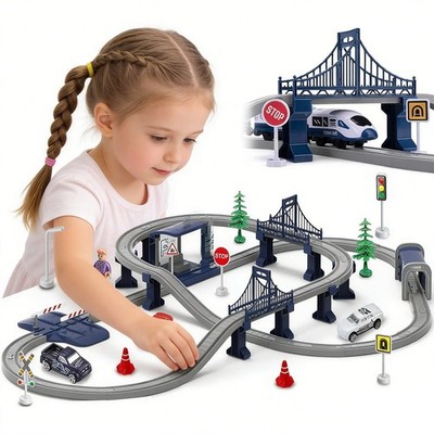 104 Stück Autorennbahn Eisenbahn Kinderspielzeug Elektrisch mit Sound