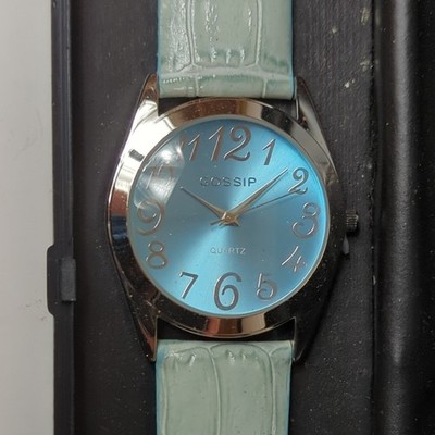 Vtg GOSSIP Watch Ladies Aqua Blue Leather Band w/ Box Japan Movt BNIB Untested