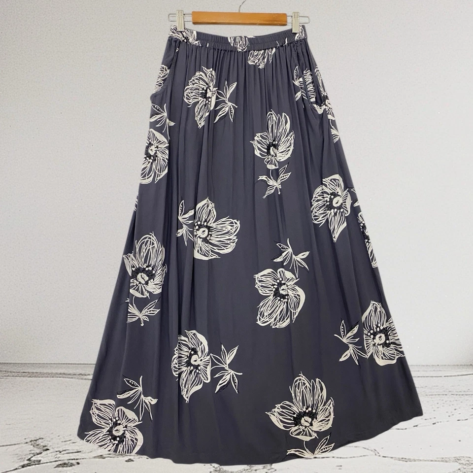 Апрель Cornell женщин Midi юбка размер маленький серый цветочный тянуть на карманы богемное шик - Изображение 2 из 4