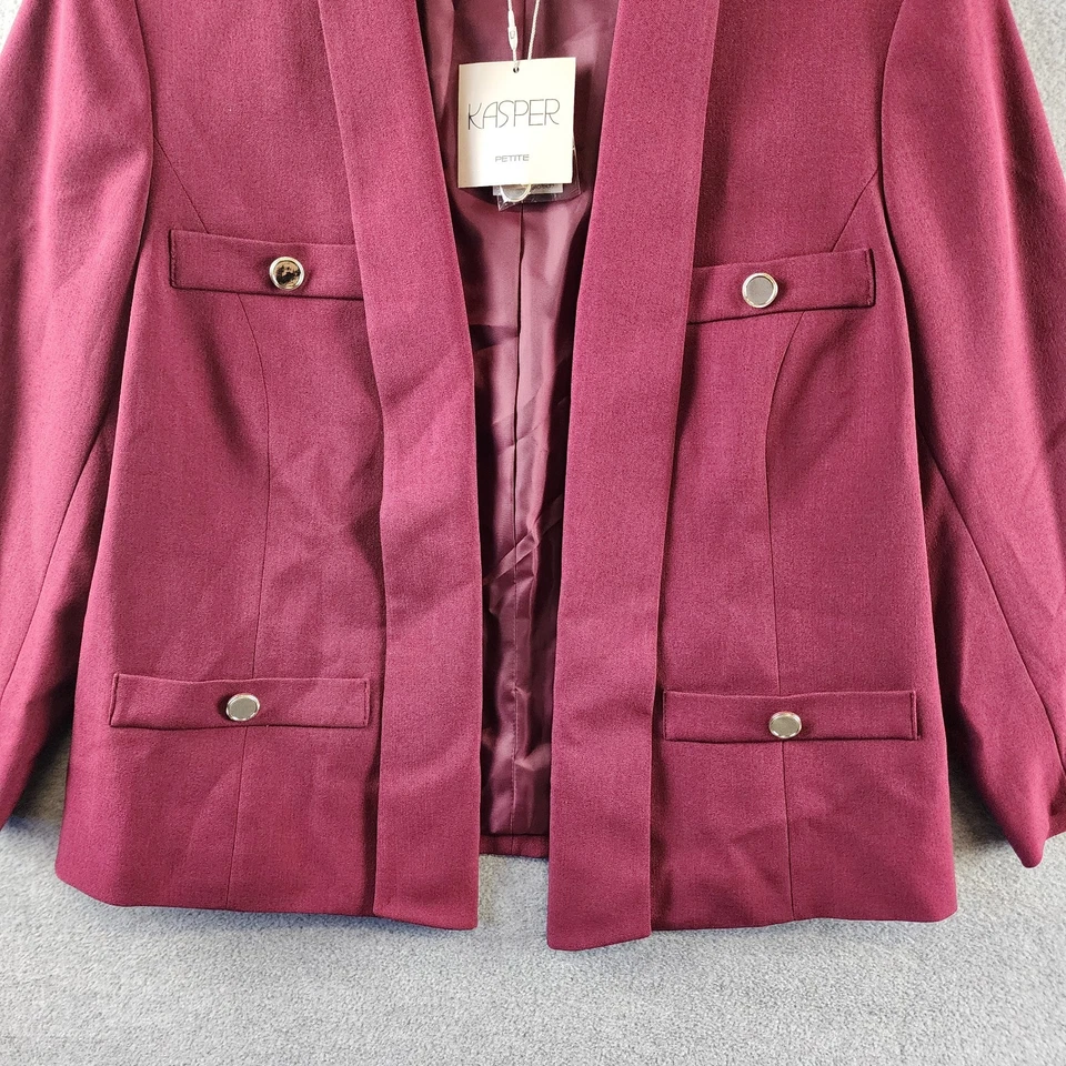 KASPER Petite Stretch Crepe Shawl-Collar Open-Front Blazer Women's 12P Shiraz - Image 4 of 4