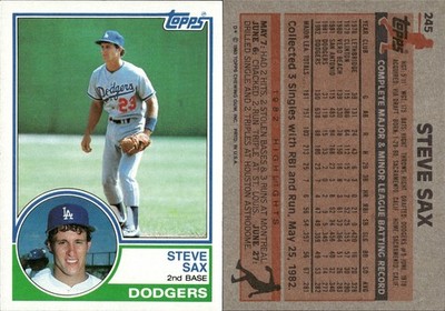 Steve Sax Vintage Lot of 21 Baseball Cards Los Angeles Dodgers MLB-951