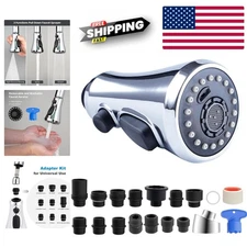 3-Function Pull Down Spray Head for Kitchen Faucet - Chrome Finish, 15 Adapters