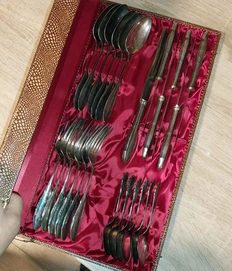 FRITZ MILLHOFF Silber90er -24 Teile Besteck - Versilbert Gravuer 6 Pers. - - Bild 3 von 4