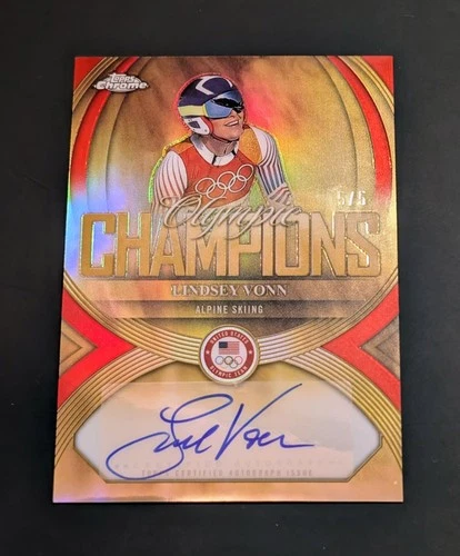 Lindsey Vonn 2026 Topps Chrome Winter Olympic Champions Auto RED #/5 Autograph