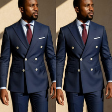 Regular Fit Men Suits Double Breasted 2Pcs Peak Lapel Business Jacket Tuxedo