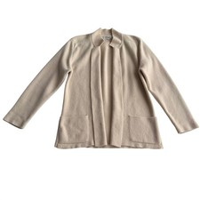 Christian Dior Sportswear VTG Angora Lambswool Open Lapel Ribbed Ecru Cardigan M