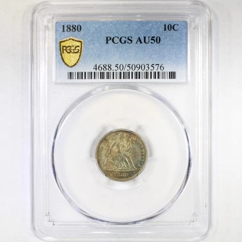 1880 10C PCGS AU50 Toned - Liberty Seated Dime