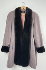 Vintage 80s Women's Coat Overcoat Wool Blend Faux Fur Trim Union Made In USA