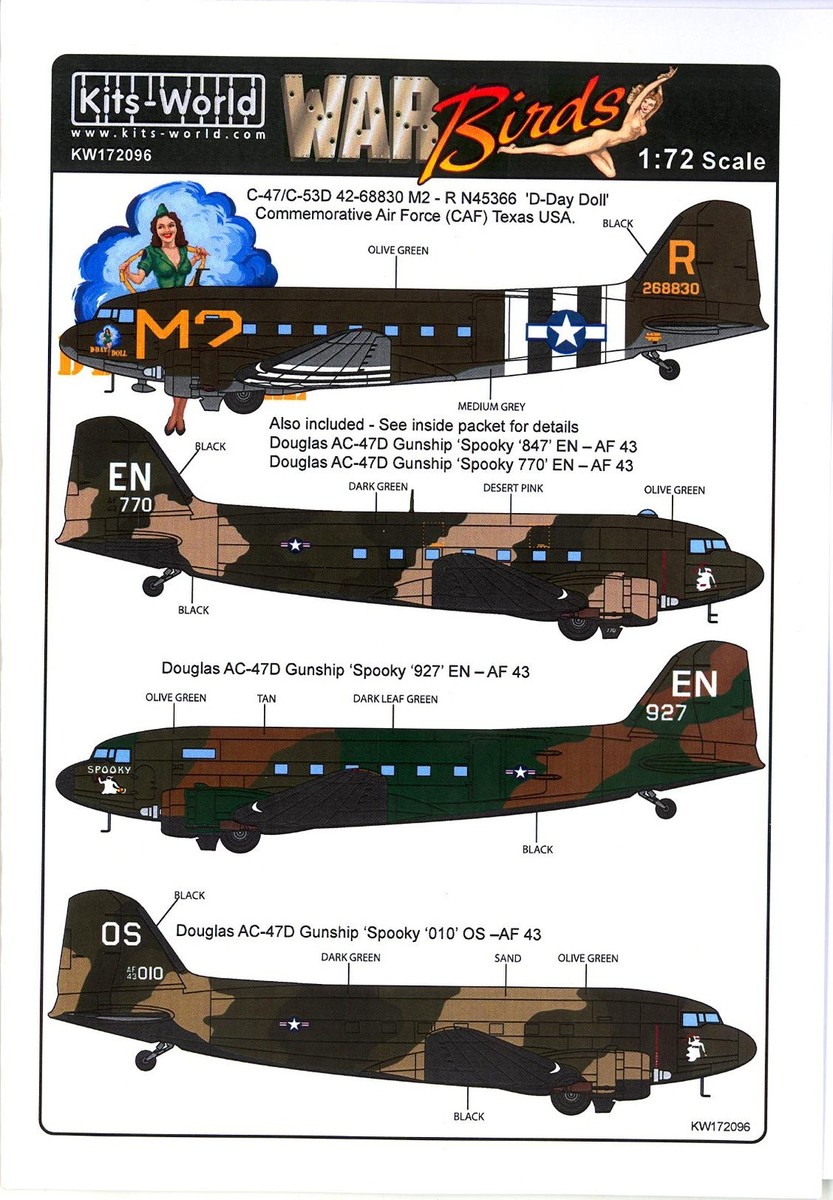 Kits World Decals 1/72 DOUGLAS C-47 SKYTRAIN & C-53 & AC-47