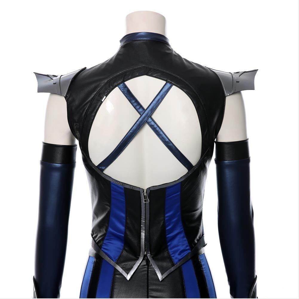 MK 11 Kitana Cosplay Costume FullSet Fancy Dress Jumpsuit Top Pants Uniform Blue