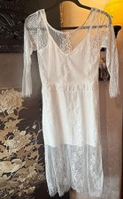 Ivory Lace Backless Dress- Lined w/Sleeves- size S Good Cond