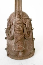 Vintage BENIN Bronze 11" Altar Bell  Sculpture African Art Nigeria