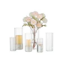Glasseam Hurricane Candle Holders Glass Cylinder Clear Pillar Holder Vase 6 Pcs