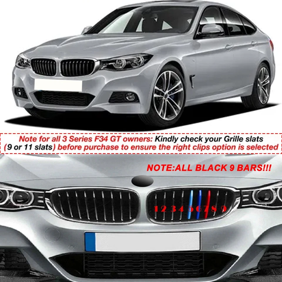 Chrome+Black Front Kidney Grille For 12-18 BMW F34 328i 330i 335i 340i GT xDrive Foto 3 de 4