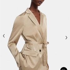 Chic Satin Beige Double-Breasted Blazer Medium